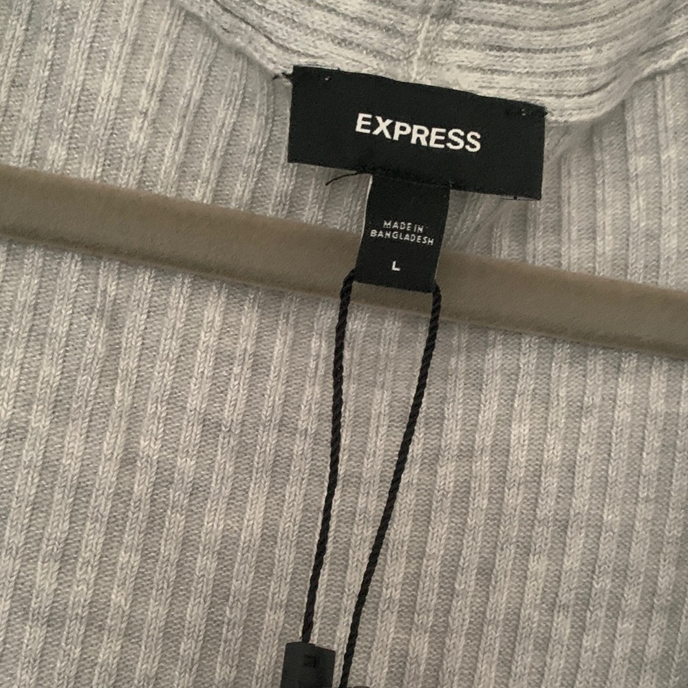 Express Light Gray Ribbed Open-Front Cardigan - Picture 3 of 3